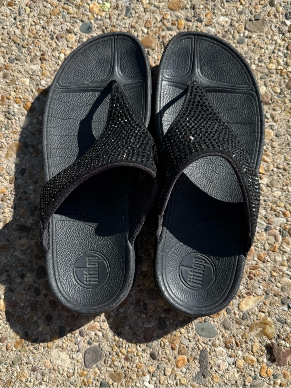 FitFlop Lulu Crystal Embellished Toe-Post Sandals Black Beaded Thong Sandals